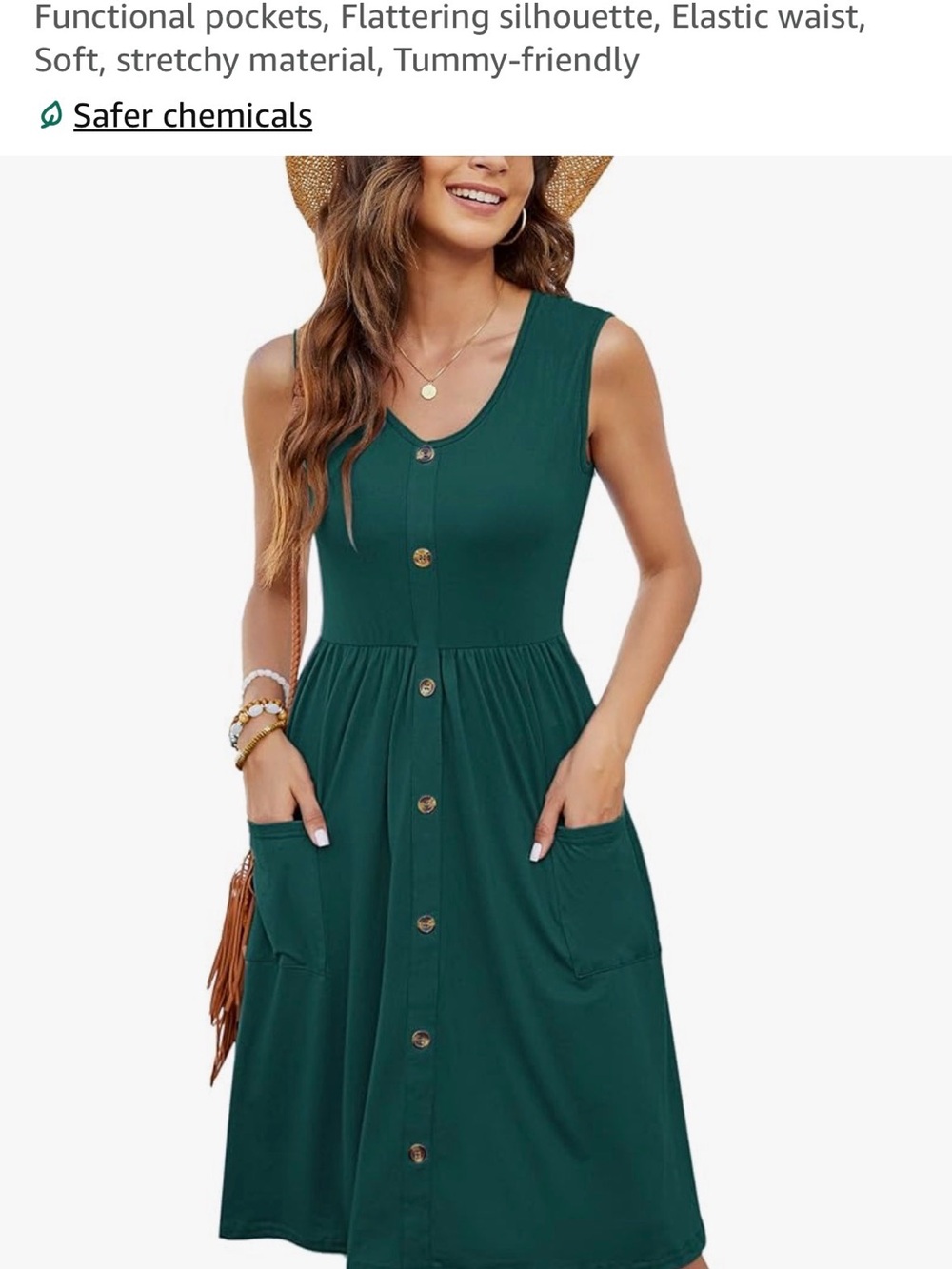NWT Sleeveless A Line Button-Front with Pockets Midi Dress in Teal Size XL